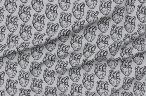 Miniatura 4 de Spoonflower Tela - Corazones anatómicos suaves gris corazón ciencia biología médica negro impreso en tela de gasa Fat Quarter - Costura de moda