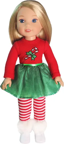 Miniatura 2 de American Fashion World Set de Vestido Tutu de Cane de Caramelo para Muñecas de 14 Pulgadas Incluye Leggings Calidad Premium y Diseño Moderno