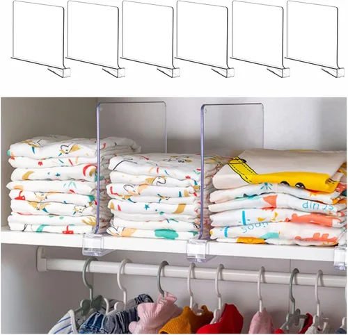 Miniatura 9 de Yieach 4 unidades de divisor de estante acrílico transparente para organización de armario - divisores de armario de 9.2" de altura para estantes