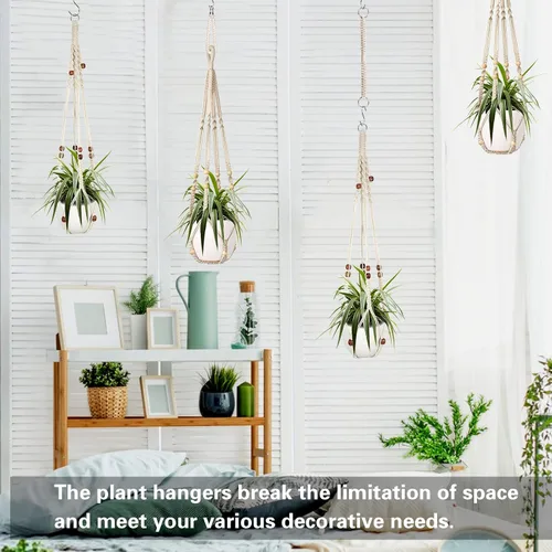 Miniatura 6 de Augshy Colgador de plantas de macramé, 2 piezas de soporte colgante para plantas con extensor, colgadores de plantas para decoración de interiores