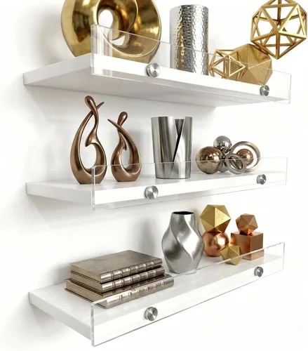 Miniatura 8 de YMVV Estante flotante montado grande de acrílico reflectante dorado de 15.7 pulgadas, estante organizador de perfumes, organizador moderno