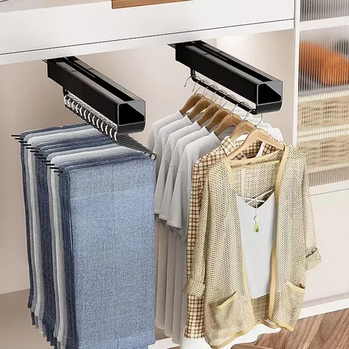 Miniatura 6 de Barra de valet para armario extraíble, barra retráctil de aleación de aluminio, soporte extensible para pantalones de 55.1 lbs, colgador de armario