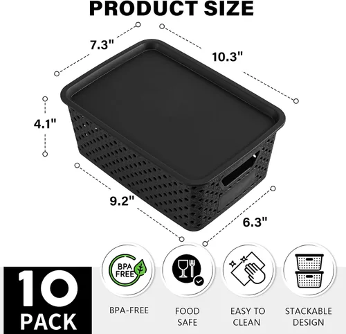 Miniatura 2 de Homaigie Paquete de 10 contenedores de plástico con tapas, color negro