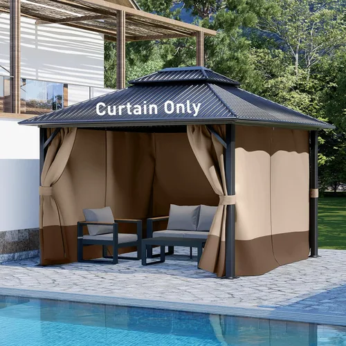 Miniatura 18 de Aoodor Cortinas de Gazebo para Exteriores de 10 x 10 pies, 4 Paneles Impermeables de Pared Lateral de Privacidad de Repuesto con Cremallera