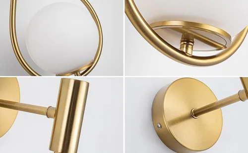 Miniatura 8 de Paquete de apliques de pared/luces de pared, no cableadas de latón dorado, lámparas de pared de globo de vidrio blanco, lámpara inalámbrica