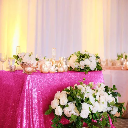 Miniatura 19 de ShinyBeauty Mantel de lentejuelas rosa intenso, superposición redonda brillante de 120 pulgadas para decoración de bodas, fiestas de cumpleaños