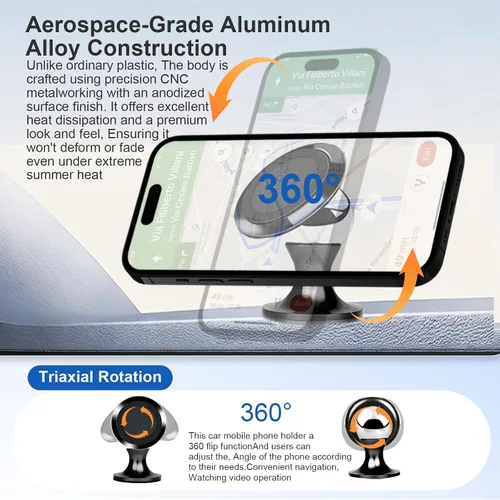 Miniatura 3 de Soporte magnético para teléfono de coche, imán fuerte para teléfono, soporte de accesorios [360°] hembra-macho - teléfono inteligente y navegación