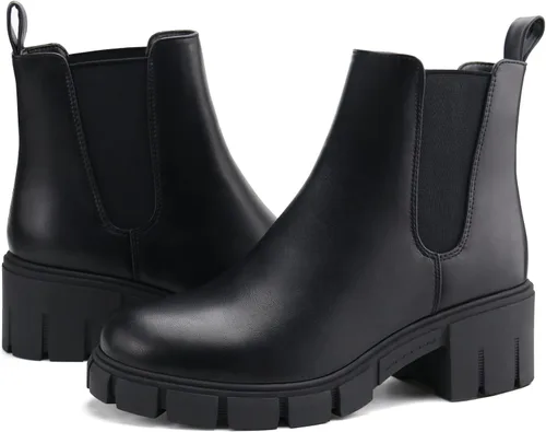 Miniatura 5 de starmerx Botines de plataforma para mujer, botas Chelsea elásticas, tacón medio, botines sin cordones