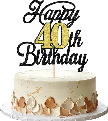 Miniatura 40 de Rsstarxi 1 paquete de decoración para tarta de cumpleaños 8 con purpurina negra de 8 años y fabulosos saludos a 8 años de edad, para celebrar el 8º