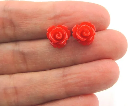 Miniatura 14 de Pendientes de poste de plástico hipoalergénico con forma de rosa de 0.354 in, orejas sensibles al metal