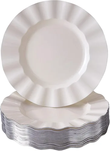 Miniatura 19 de Silver Spoons Platos de postre desechables 10 piezas Platos de plástico resistente Elegante aspecto fino de porcelana Velo, marfil