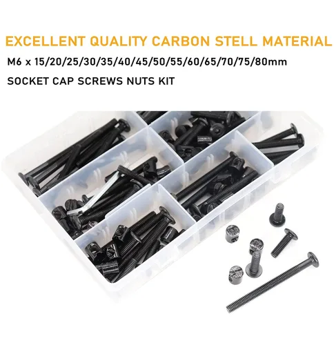 Miniatura 2 de Kit de repuesto de tornillos para cuna de bebé, 114 piezas M6x15/20/25/30/35/40/45/50/55/60/65/70/75/3.150 in, tornillos hexagonales, tuercas