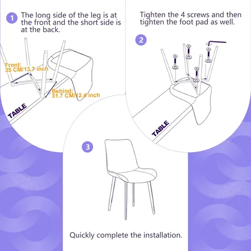 Miniatura 8 de seonyou Juego de 2 sillas de comedor tapizadas de piel sintética de mediados de siglo, cómodas sillas de comedor con marco de metal