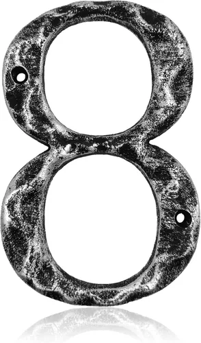 Miniatura 12 de Números de casa de 5.5 pulgadas, número único de dirección de metal de hierro fundido para puerta exterior o delantera, acabado plateado antiguo