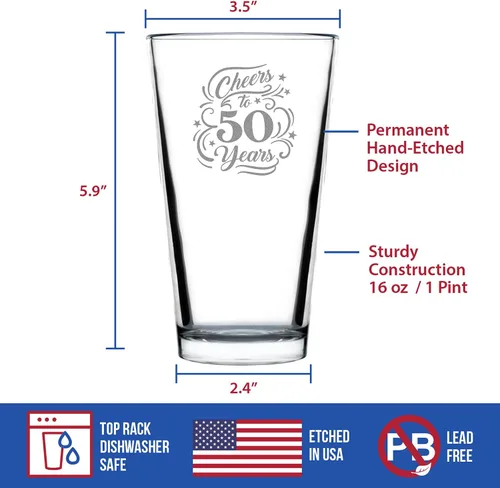Miniatura 4 de Custom Cheers to 50 Years – Vaso de pinta para cerveza – Regalos para mujeres y hombres – Decoración de fiesta de 50 aniversario – Vasos de 16 onzas
