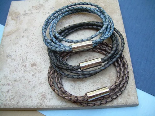 Miniatura 3 de Pulsera de cuero con cierre magnético, acero inoxidable, joyería para hombre, pulsera para hombre, pulsera envolvente, regalo para hombre, para él