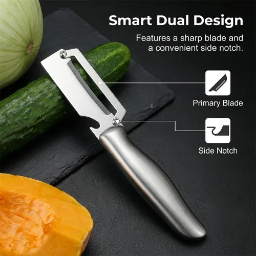 Miniatura 4 de Pelador de verduras multifuncional para cocina, pelador de verduras 2026 con mango de madera y abridor de botellas, herramienta de cocina de acero