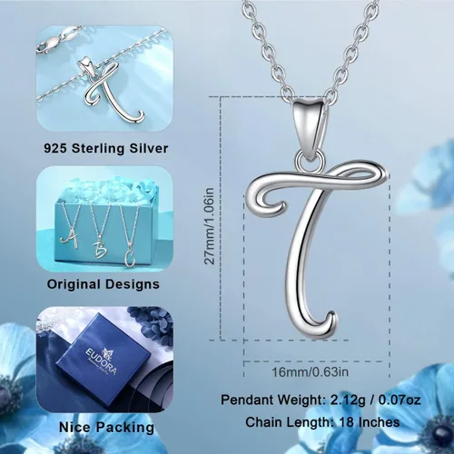 Miniatura 106 de EUDORA Collares de plata esterlina con inicial para mujer, regalos clásicos de 26 letras sin cuello para niñas, hermana, madre hija, cadena de 18