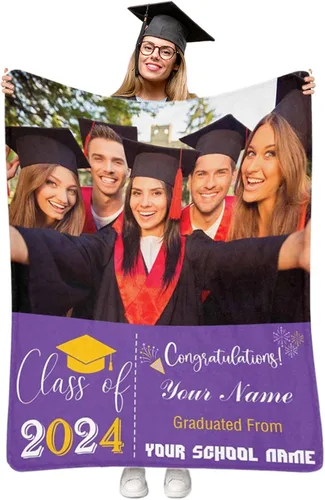 Miniatura 22 de Manta personalizada de graduación 2025, manta personalizada para regalo de graduación con nombre de la universidad, manta de felicitación
