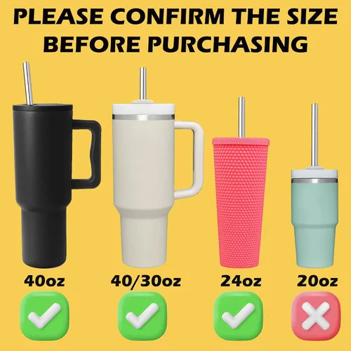Miniatura 3 de Paquete de 6 popotes rectos de acero inoxidable reutilizables de 12 pulgadas, con 6 puntas de silicona y 2 cepillos de limpieza para vaso Simple