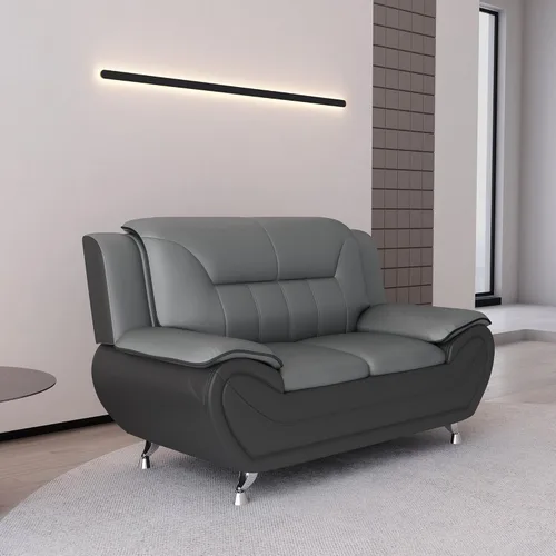 Miniatura 15 de Container Furniture Direct Sofá y sofá biplaza de piel sintética de estilo moderno con reposabrazos extra cómodos, ideal para sala de estar