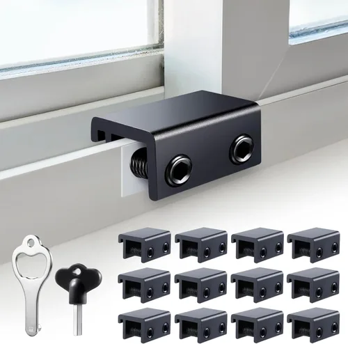 Miniatura 15 de Cerraduras de ventana corredizas (4 juegos), cerraduras de ventana de seguridad con llaves, topes de ventana correderas de aluminio ajustables
