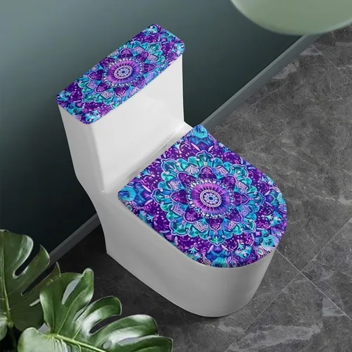 Miniatura 33 de Flashideas Juego de cubierta para tanque y tapa de inodoro con estampados de patas de perro coloridas - Elástico, se adapta a la mayoría de tanques