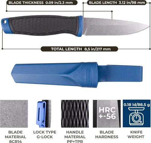 Miniatura 2 de Ganzo G806-BL Cuchillo de hoja fija 8CR14 Hoja de acero inoxidable Mango ergonómico antideslizante Camping Caza Pesca al aire libre EDC Cuchillo