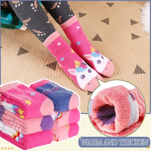 Miniatura 2 de Calcetines peludos para niños y niñas con agarres antideslizantes suaves cálidos acogedores para invierno mullidos para niños y niñas