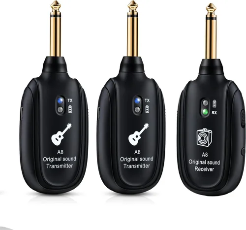 Miniatura 9 de Sistema de guitarra inalámbrico A8 UHF, 2 modos, batería recargable de litio, rango de 100 pies, Plug & Play para guitarra, bajo, violín, teclado