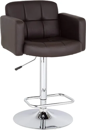 Studio 55D Trek Taburete giratorio cromado de 32 3/4 pulgadas de alto moderno marrón expreso tapizado de piel sintética, cojín ajustable con