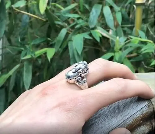 Miniatura 9 de Anillo de plata de ley 925 con símbolo de la suerte, dragón chino Pixiu