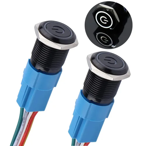 Miniatura 17 de 2 piezas interruptor de botón pulsador con pestillo de 16mm, 12V-24V, encendido/apagado, 1NO 1NC, impermeable IP66, carcasa de metal negro