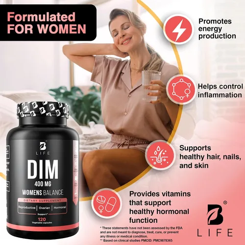 Miniatura 5 de B Life Company Suplemento DIM 400 mg con Myo & D-Chiro Inositol, Dong Quai - Equilibrio Hormonal para Mujeres - Suplementos de fertilidad