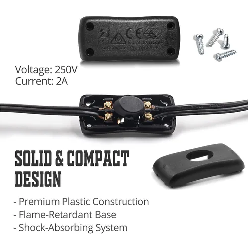 Miniatura 3 de Betus Interruptor de cable en línea AC12V/110V/220V MAX 2A - Interruptores de botón de cable de encendido/apagado en línea para lámpara
