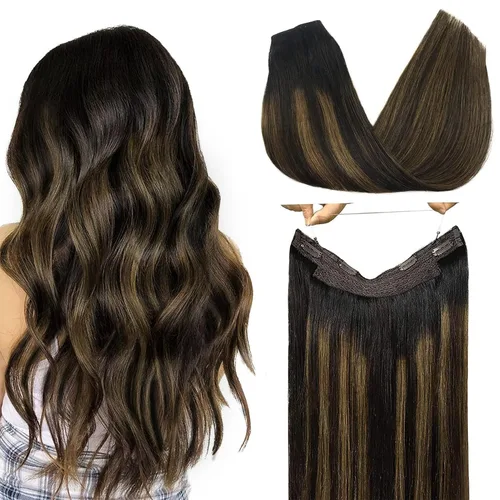 Miniatura 22 de GOO GOO Extensiones de Cabello Humano con Alambre, 18A/613A Rubio Oscuro mezclado con Rubio Decolorado Resaltado 18 pulgadas 95g, Extensiones