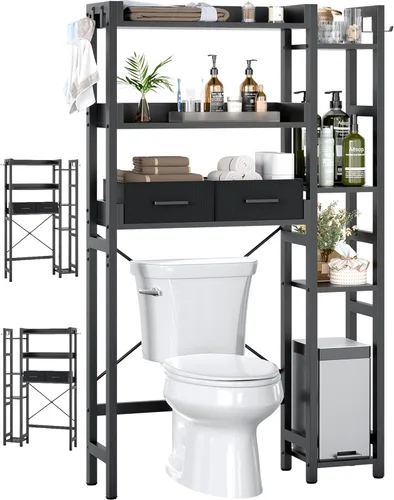 Besiost - Estante de almacenamiento sobre el inodoro con 2 cajones - Organizador de baño de 7 niveles con estante ajustable, estante de ahorro de