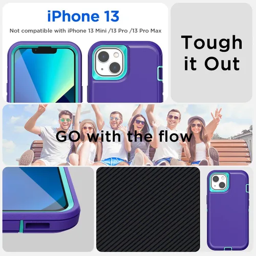 Miniatura 2 de AICase Funda para iPhone 13/iPhone 14 (6.1 pulgadas) con protector de pantalla de cristal, resistente protección contra caídas, cuerpo completo, a