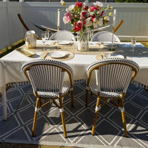 Miniatura 40 de PURPLE LEAF Juego de 1 silla de comedor al aire libre, marco de aluminio francés en acabado de bambú con ratán tejido ámbar y blanco para cocina