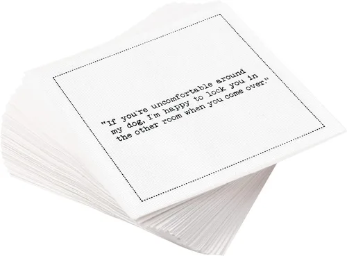 Five Star Funny Dog Quotes | Servilletas de cóctel de algodón blanco | 50 servilletas de bebidas desechables de lujo con citas ingeniosas de perros