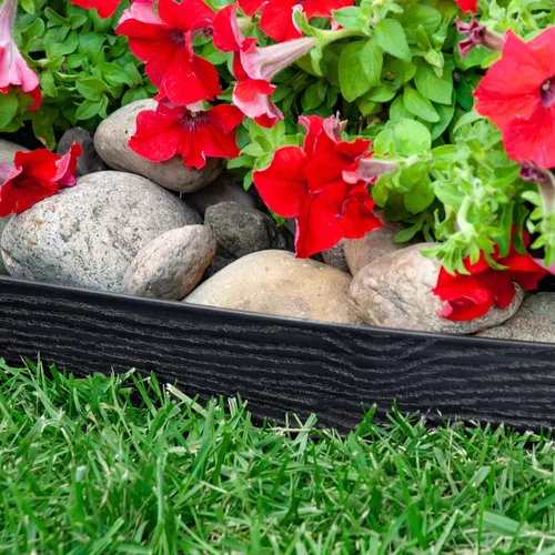Miniatura 4 de EasyFlex Borde de jardín de pared alta sin excavación con picos de anclaje, 2.5 pulgadas. Borde de jardín de plástico recto alto con textura de Negro