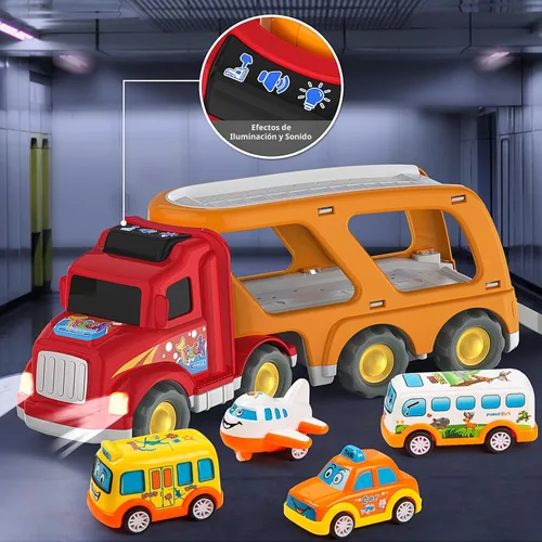 Miniatura 6 de Veslier Juguetes de Autos para Niños Pequeños para Niños y Niñas de 2-4 3-5 Años, 5 en 1 Vehículo Transportador de Vehículos Urbanos, Autos