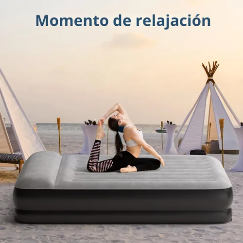 Miniatura 5 de Ezyrest Colchón de aire Queen impermeable y fácil de limpiar, colchón inflable con bomba integrada, colchón inflable duradero con diseño de almohada