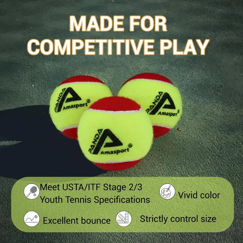 Miniatura 2 de AMA SPORT Pelotas de tenis para niños 25%-50%-75% de baja compresión para niños, pelotas de tenis para principiantes, entrenamiento juvenil, pelota