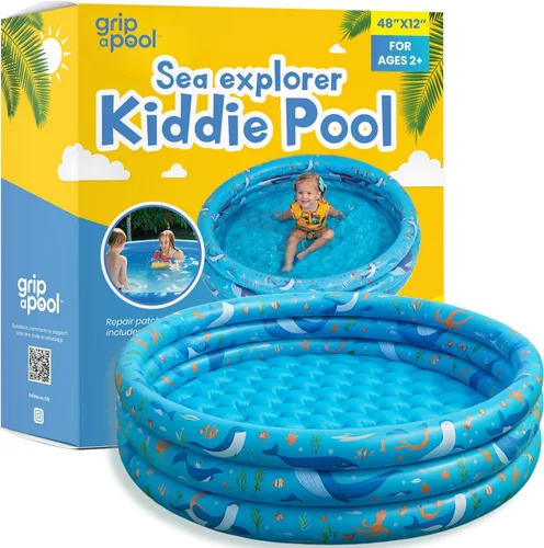 Piscina inflable para niños pequeños, piscina redonda de plástico de 48 x 12 pulgadas, juego acuático al aire libre, juguetes para niños de 2, 3, 4