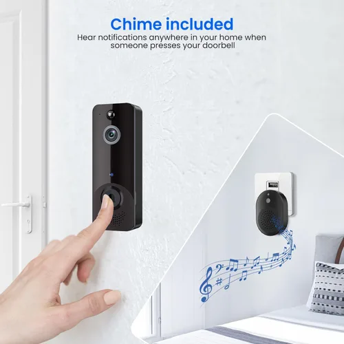 Miniatura 5 de Cámara de timbre de video inteligente con timbre, detección humana AI, audio de 2 vías, vista en vivo HD, solo red 2.4G