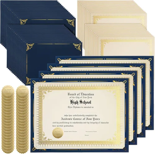 Miniatura 10 de Fainne 100 Sets Kit de Papel para Certificados de Una Cara con Borde de Lámina para Portadas de Certificados de 8.5 X 11, Sellos de Reconocimiento