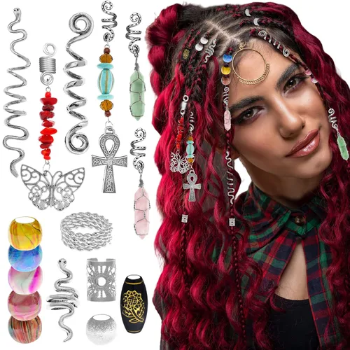 58 piezas de trenzas para el cabello, rastas de terror, joyería larga, serpiente, remolino, filigrana, accesorios para rastas, accesorios de tubo de