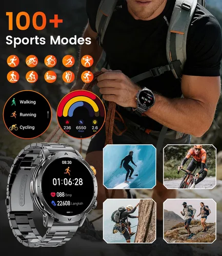Miniatura 7 de LIGE Relojes inteligentes militares para hombres (3 bandas), batería de 1000 mAh, reloj inteligente de pantalla grande HD de 1.7 pulgadas