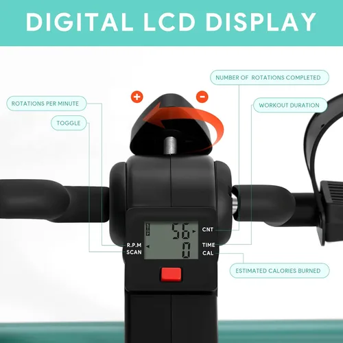 Miniatura 2 de Ejercitador de pedal plegable - Mini bicicleta estática con pedales para debajo de escritorio con pantalla LCD para entrenamiento de brazos y Verde
